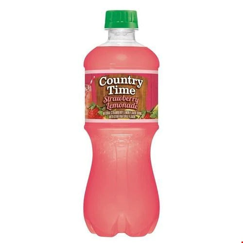Country Time Strawberry Lemonade, fruity lemonade drink, strawberry-flavored lemonade, refreshing bottled drinks, sweet and tangy lemonade, portable lemonade bottle, ready-to-drink lemonade, summer beverages, family-friendly drinks, Country Time classic lemonade.