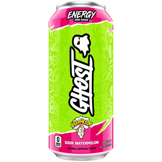 Ghost Energy Drink, Warheads Sour Watermelon, sour energy drink, watermelon energy drink, zero sugar energy, 200mg caffeine, gaming energy drink, pre-workout energy, Warheads collaboration, sour candy energy drink, intense flavor energy drink