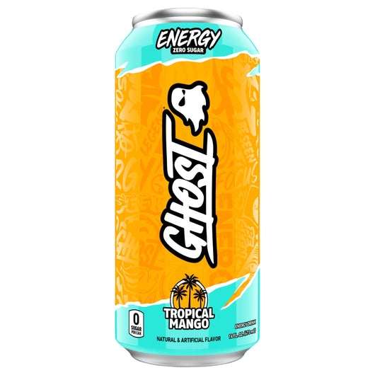 The Ghost Energy Drink Tropical Mango - 16oz (473ml) delivers a bold and refreshing tropical mango flavor, packed with energy-boosting ingredients, making it the perfect Ghost Energy 16oz can for those who love Ghost Energy Tropical Mango and a tropical-inspired energy boost.