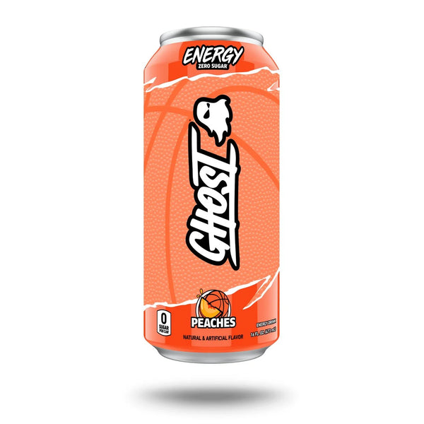 Ghost Energy Peaches, peach energy drink, zero sugar energy, natural peach flavor, 200mg caffeine, summer energy drink, fruity energy drink, no crash energy, Ghost Energy 16oz