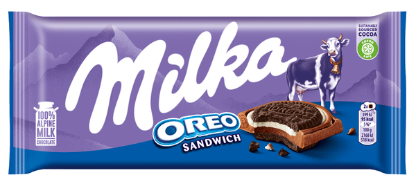 Milka Oreo Sandwich Chocolate Bar, Milka and Oreo, chocolate cookie sandwich bar, Alpine milk chocolate, Milka Oreo bar, cookies and cream chocolate, Oreo-filled chocolate bar, Milka dessert bar, chocolate snack, chocolate gift ideas.