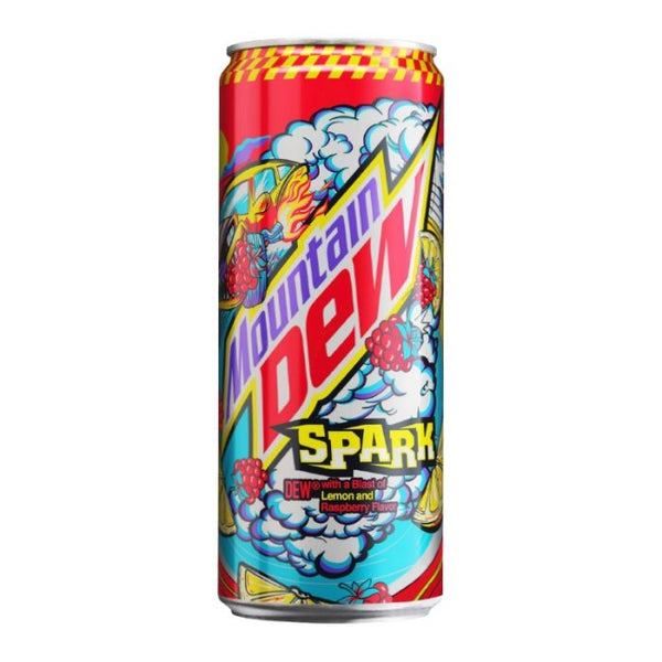 Mountain Dew Spark EU, limited edition soda, raspberry citrus soda, 330ml Mountain Dew, European Dew flavor, caffeinated soft drink.