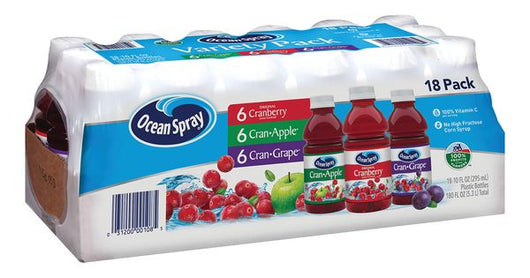 Ocean Spray juice drinks, variety pack juices, single-serving juice bottles, 10 fl. oz. juice drinks, fruit juice drinks, Ocean Spray flavors, portable juice bottles, real fruit juice, family-friendly beverages, lunchbox drinks, hydration on the go, Ocean Spray pack.