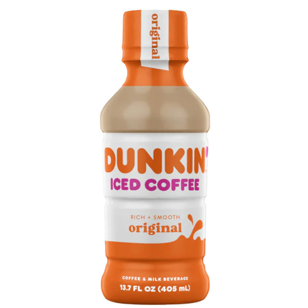 Dunkin' Original Iced Coffee, ready-to-drink iced coffee, Dunkin' coffee bottle, rich coffee with cream, on-the-go coffee drink, iced coffee beverage, Dunkin' Arabica coffee, convenient coffee drinks, caffeinated beverages, portable iced coffee.