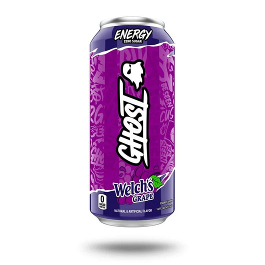 Ghost Energy Drink, Welch's Grape energy drink, grape energy drink, zero sugar energy drink, 200mg caffeine energy drink, Welch's collaboration, Ghost Energy 16oz, clean energy boost, Alpha-GPC energy drink, Carnipure energy drink, no crash energy drink, nostalgic energy drink.

