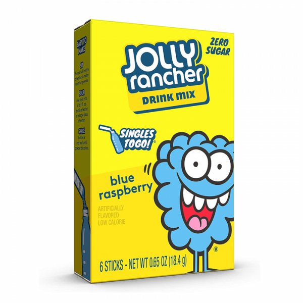 Jolly Rancher drink mix, blue raspberry drink mix, sugar-free drink packets, Jolly Rancher Singles To Go, water flavoring packets, low-calorie drink mix, on-the-go hydration, blue raspberry flavor, drink mix packets, Jolly Rancher water enhancer.