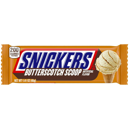 Snickers Butterscotch Scoop, limited edition Snickers, butterscotch candy bars, best butterscotch chocolate, Snickers 1.41oz USA, unique Snickers flavors, caramel and butterscotch bars, best chocolate bars, Snickers special edition, sweet and creamy Snickers.