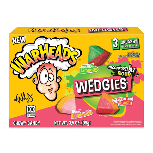 Warheads Wedgies, Warheads sour gummies, Warheads theater box, tangy fruit candy, sour chewy gummies, Warheads 3.5oz, best sour candy, Warheads Wedgies flavors, movie night candy, sour-then-sweet gummy treats.